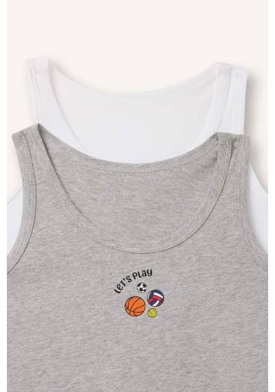Defacto Spor Baskılı 2li Atlet Erkek Çocuk C4104a826smwt34 Beyaz-wt34