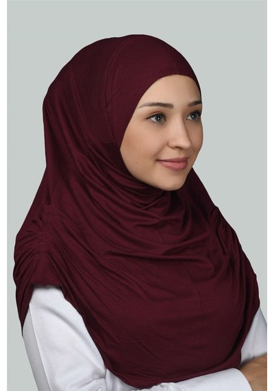 Altobeh Hazır Türban Büzgülü Pileli Pratik Eşarp Tesettür Hijab - Namaz Örtüsü - Bordo