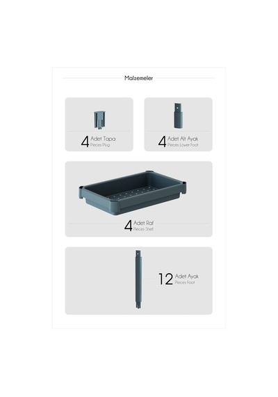 Vesken 4 Katlı Mutfak Banyo Dolabı Raf Ünitesi, 100x36x23 Cm, Siyah Mfks-om-1016b
