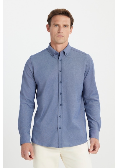 AC&Co / Altınyıldız Classics Erkek Lacı Pamuklu Örme Slim Fit Dar Kesim Düğmeli Yaka Gömlek Lacı Lacivert AC&Co / Altınyıldız Classics Erkek Lacı Pamuklu Örme Slim Fit Dar Kesim Düğmeli Yaka Gömlek Lacı Lacivert