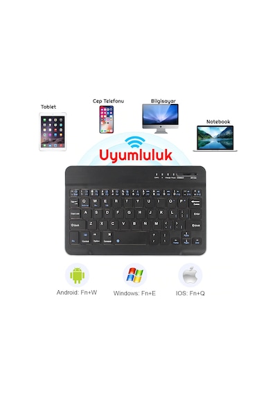 Triline Mini Bluetooth Kablosuz Şarjlı Pilli Slim Rubber 7" Klavy