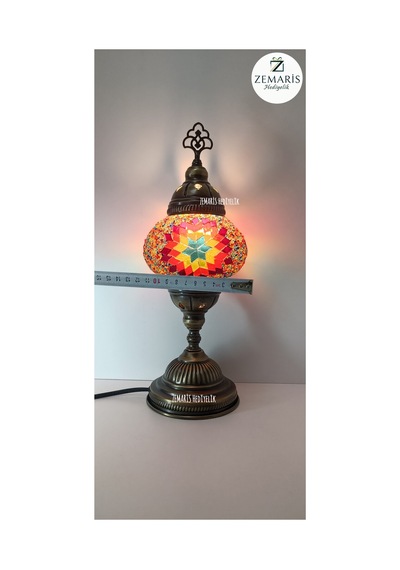El Yapımı Otantik Mozaik Masa Lambası Yüksek Boy Kırmızı - 820076288 Kırmızı
