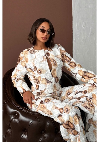 Verymoda Desenli Fermuarlı Ceket Şık Ve Modern Tarz F1975 Kahve