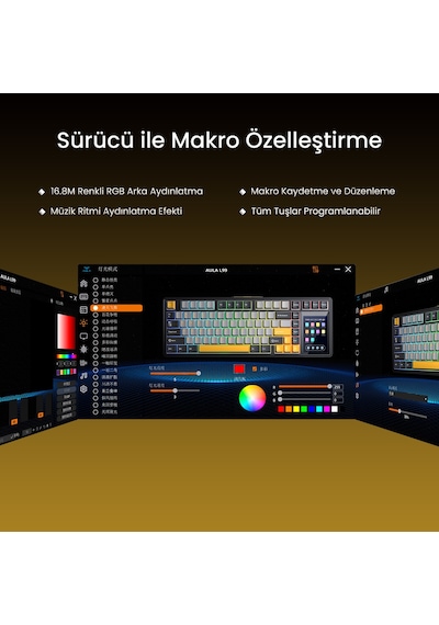 Aula L99 4" Akıllı Dokunmatik Ekranlı 3 Modlu RGB Hot Swap Caramel Latte Switch Mekanik Kablosuz Oyuncu Klavyesi Mor