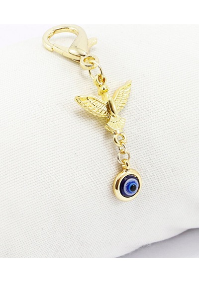 Metal Anka Kuşu Nazar Boncuğu Klipsli Cüzdan Süsü Charm Çanta Süs
