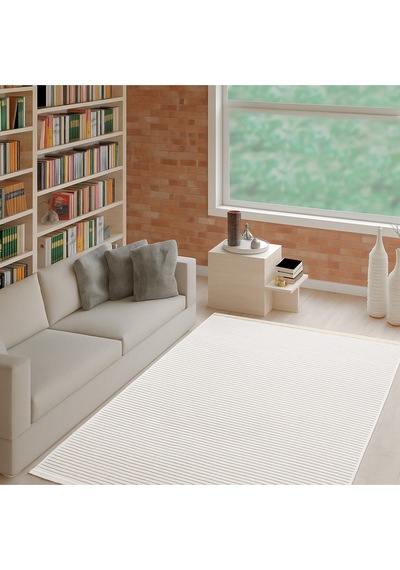 Paradis Fitilli 3 Krem Desen Şönil Kilim Makinede Yıkanabilir Kaymaz Taban Halı Yolluk