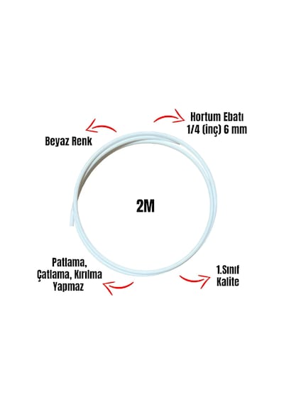 Su Arıtma Cihazı Hortumu 6 Mm 1/4" İnç 2 Metre Tüm Markalara Uyumludur 2.2 (8 Litre) Standart