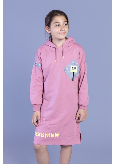 Toontoy Kız Çocuk Düşük Kol Baskılı Elbise Gülkurusu