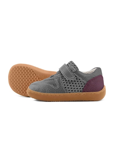 Rakerplus Bob Hakiki Deri Gri Bordo Barefoot Cırtlı Lastikli Bebek Sneaker Ayakkabı Gri