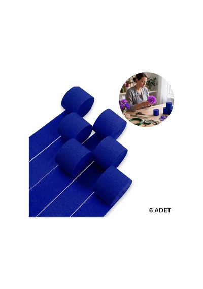 Lacivert Şerit Krapon Kağıdı Rulosu, Çiçek Yapım, El İşi Süsleme Kağıdı, 6 Adet, 4.5 Cm X 22 Metre