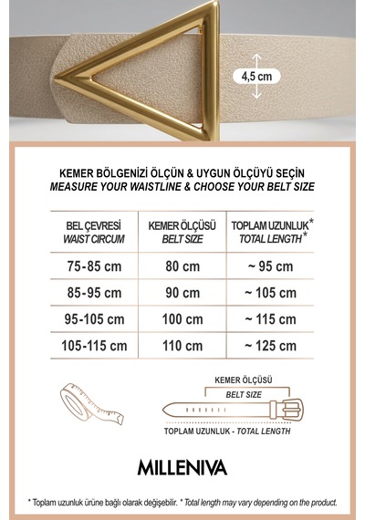 Milleniva Üçgen Gold Tokalı Kalın Kadın Kemer 4.5 Cm Ekru