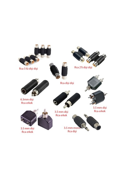 Rca Dişi Erkek 3.5mm Stereo Kulaklık Çevirici 8'li Set