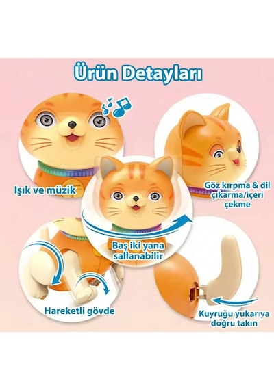 Işıklı Müzikli Dans Eden Kedi - Göz Kırpan Hareketli Ve Sesli İnteraktif Oyuncak Robot Kedi Hayvanlar