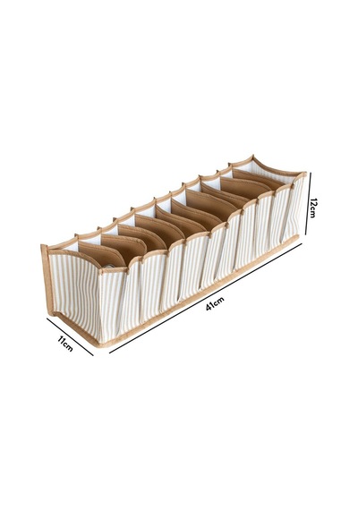 Serstil 11 Gözlü Çekmece Içi Bej Çizgili Düzenleyici Organizer - Small - 11 X 41 X 12 Cm