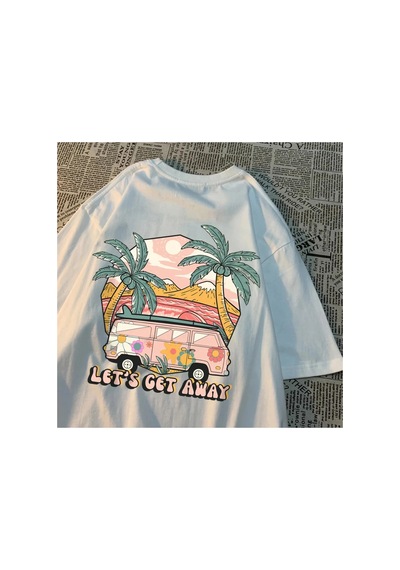 Tarzsokak Beyaz Haydi Otobüs Alalım Tatilde Git Baskı Leri Harajuku Nefes Tshirt Yaz Bol Tiş