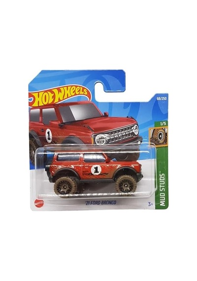 - 21 Ford Bronco - Mud Studs 1/5 - Hcw91 - Short Card - Arazi Aracı - Kırmızı - Mattel 2022 Açık Bej