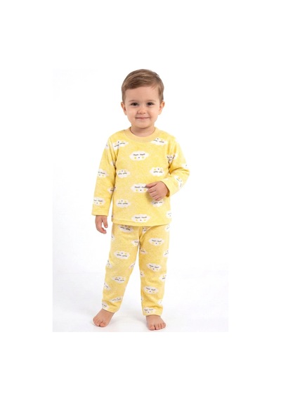 Bebegen Bulut Desenli Alt Üst Sarı 2'li Pijama Takım Çok Renkli