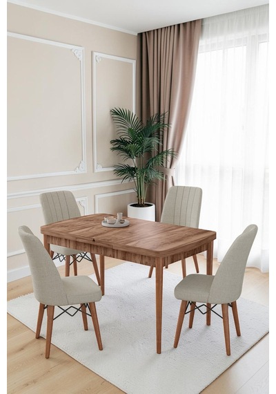 80x170cm Mutfak Masası Takımı 4 Kişilik Açılır Masa Sandalye Takımı -yemek Odası-mdf Ceviz - Krem 80x170cm Mutfak Masası Takımı 4 Kişilik Açılır Masa Sandalye Takımı -yemek Odası-mdf Ceviz - Krem