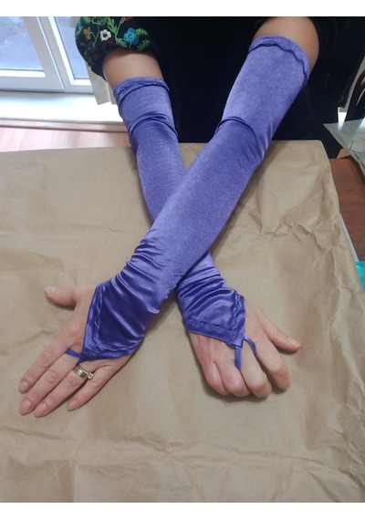 Saten Likralı Dans & Opera Eldiveni - 58 Cm Mor