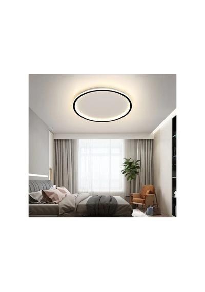 Siyah Ø80cm Çember Avize 3000k Sarı Işık Led Tavan Lambası
