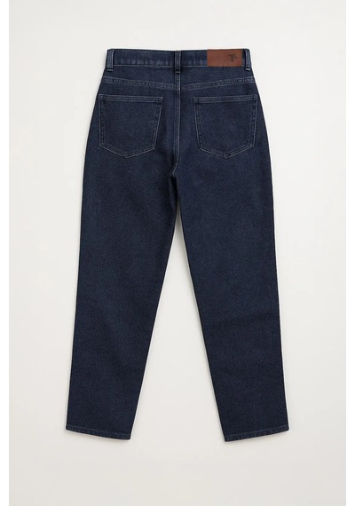 Kadın Yüksek Bel Mom Fit İndigo Jean Pantolon