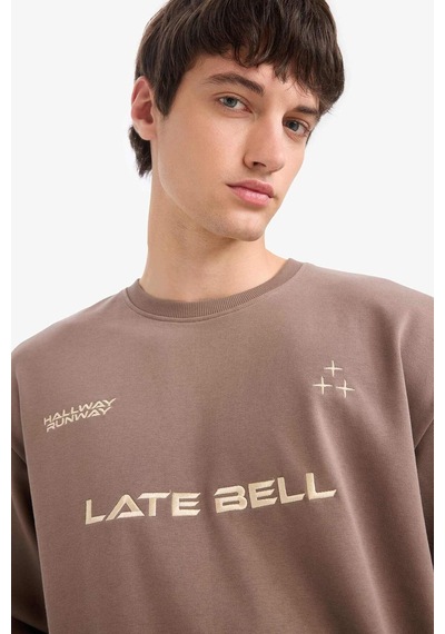 Defacto Boxy Fit Bisiklet Yaka Baskılı Sweatshirt F0117ax25aubn571 Kahve