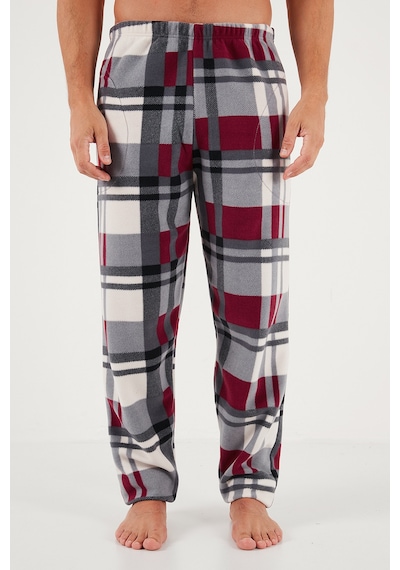 Buratti Ekoseli Regular Fit Düğmeli Bisiklet Yaka Kışlık Polar Erkek Pijama Takımı 60961008 Bordo