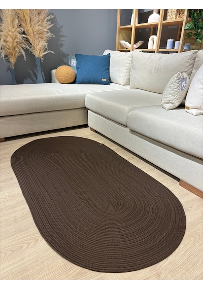 Mavaux Galileo Oval Jüt Yuvarlak Hasır Görünümlü Klasik Halı Kilim Kahve