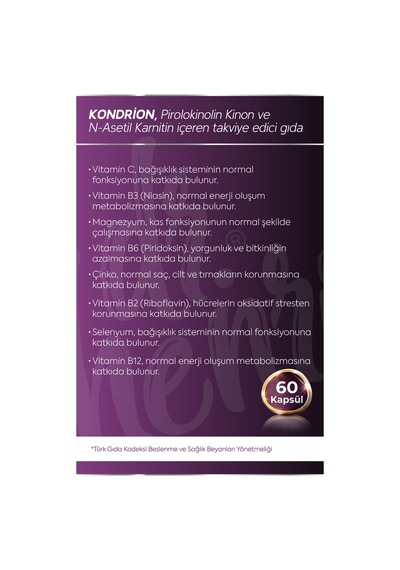 Kondrıon Pırolokınolın Kınon Pqq Ve N-asetıl Karnıtın 60 Kapsül