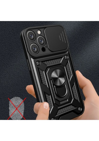 Gld-spt- Newface Apple Uyumlu iPhone 16 Pro Max Kılıf Pars Lens Yüzüklü Silikon - Siyah