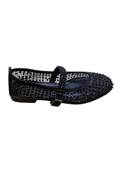 Shoes Kadın Düz Kaymaz Taban Atkı Lastikli Taşlı Delikli Babet Siyah - 894524636 Siyah