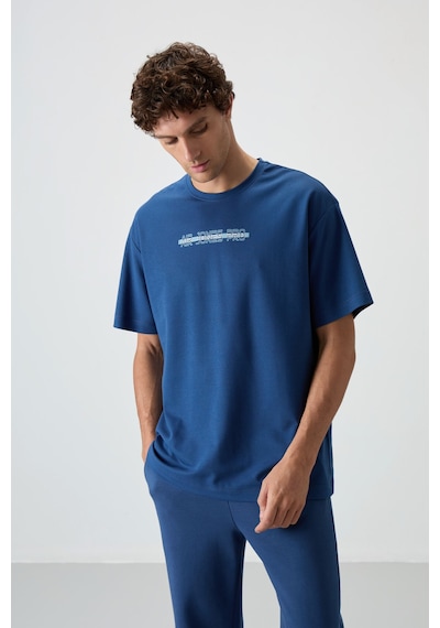 Air Jones Tommy Life Parlament Pamuklu Kalın Yüzeyi Dokulu Oversize Fit Baskılı Erkek T-shirt - 88365 Parlament