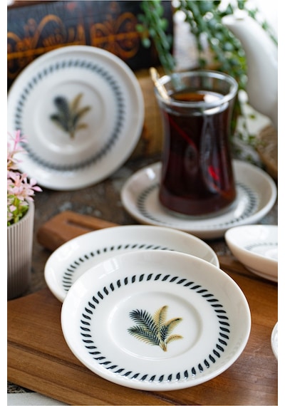 Palmiye 6 'lı Porselen Çay Tabağı Seti Çok Renkli
