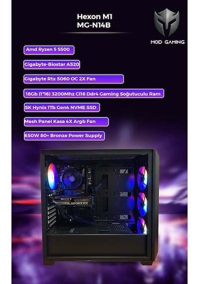 Mod Gaming Nexa MG-N14B R5-5500 16 GB 512 GB SSD RTX5060 W11P Masaüstü Oyuncu Bilgisayarı