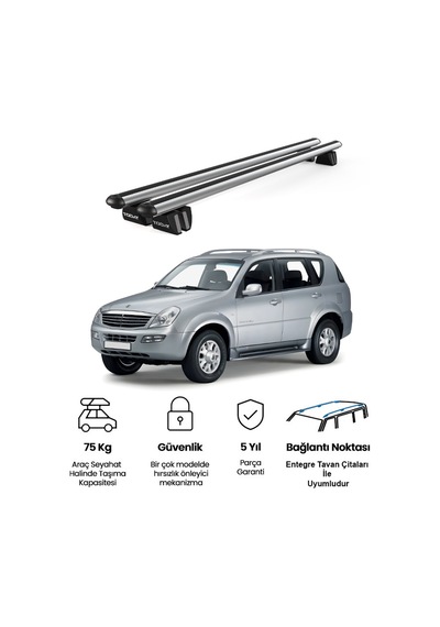 Pençe Ssangyong Rexton Mkı 2001-2006 Uyumlu Gri Ara Atkı Port Bagaj Tavan Barı