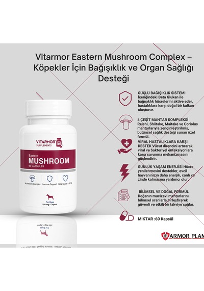 Vitarmor Eastern Mushroom Complex Köpekler İçin Bağışıklık Ve Organ Sağlığı Desteği 60 Kapsül