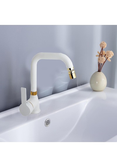 İnventa Mat Beyaz Gold Mutfak ve Lavabo Batarya Set Beyaz