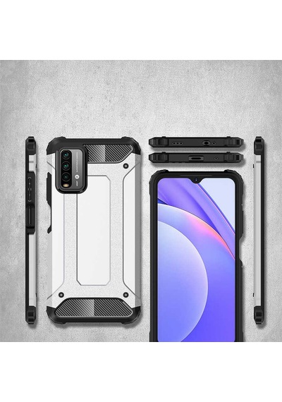 Noktaks - Redmi 9t Uyumlu - Kılıf Çift Katman Zırh Tank Crash Military Kapak - Kırmızı Kırmızı