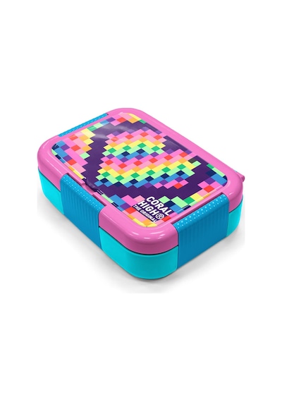 Coral High Kids Çok Renkli Piksel Kalp Desenli Paslanmaz Çelik Beslenme Kabı 39108 Pembe - Lacivert