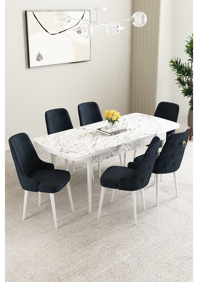Clara Beyaz Mermer Desen 80x132 Açılabilir Mdf Masa Yemek Odası Takımı,mutfak Takımı 6 Adet Sandalye Antrasit Clara Beyaz Mermer Desen 80x132 Açılabilir Mdf Masa Yemek Odası Takımı,mutfak Takımı 6 Adet Sandalye Antrasit