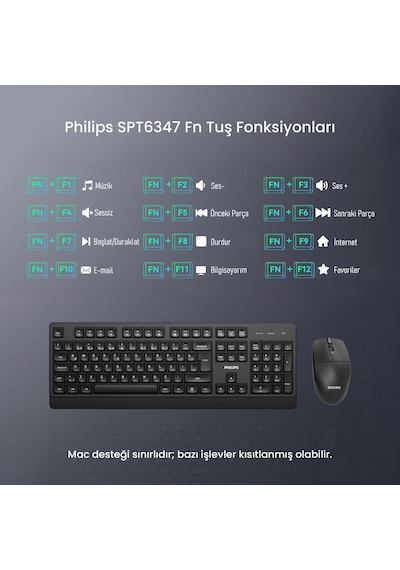 Philips SPT6347 Kablosuz Türkçe Q Klavye ve Mouse Seti