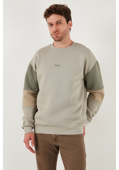 Buratti Pamuklu Relaxed Fit Bisiklet Yaka Şardonlu Renk Bloklu Erkek Sweat 5905298T Taş