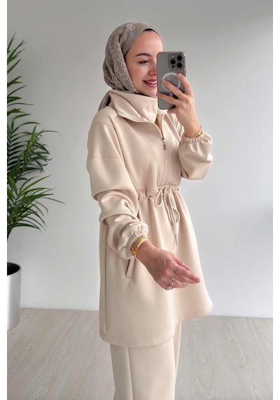 Ka Hijab Tasarım Yaka Scuba Takım - Bej