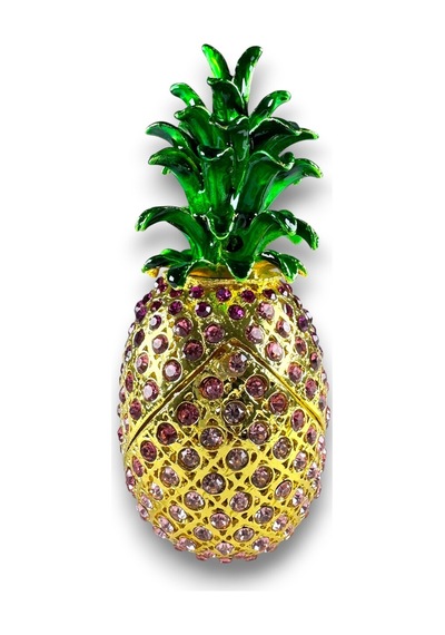 Ananas Dekoratif Biblo 13 6 CM Gold Renk Pembe Taşlı, Açılır Kapanır Model