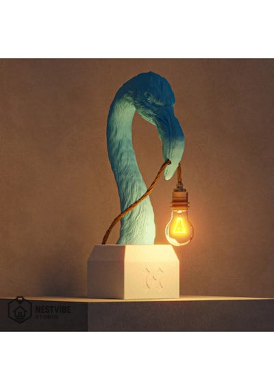 Flamingo Başlı Tasarımlı Şık Masa Lambası Nestvibe Studio Özel Seri Mavi