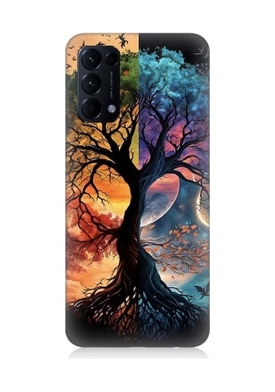 Oppo Reno 5 Pro Uyumlu Dört Mevsim Gece Gündüz Ağaç Desenli Silikon Kılıf