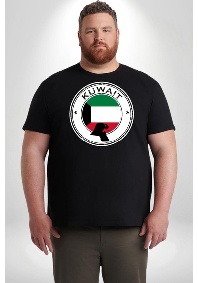 Angemiel Kuveyt Bayrağı Siyah Büyük Beden Erkek Kadın Unisex Basic Ön Baskılı Tişört Siyah