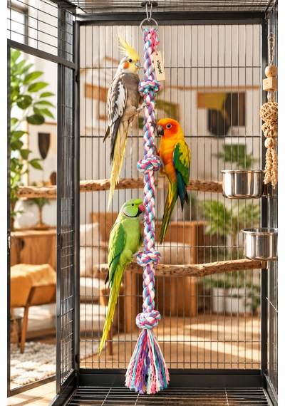 Vixpet Papağan Tırmanma Halatı Çok Renkli 80 Cm Çap 18 Mm L Kafes Oyuncağı Stres Ipi Pamuk Halat Sultan, Konur, Monk, Lori, Forpus