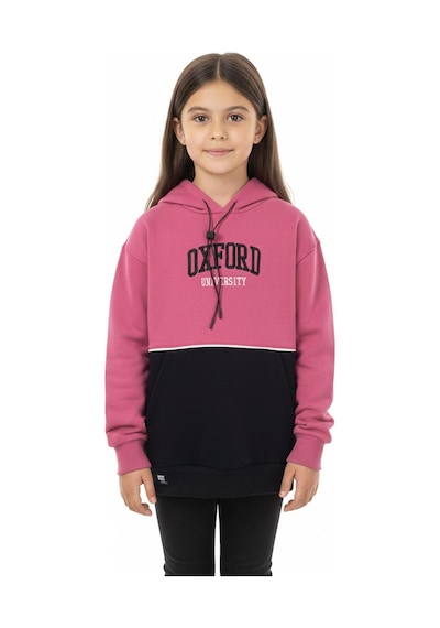 Kapşonlu Oxford Baskılı Kanguru Cepli Kız Çocuk Sweatshirt-90865 Pembe