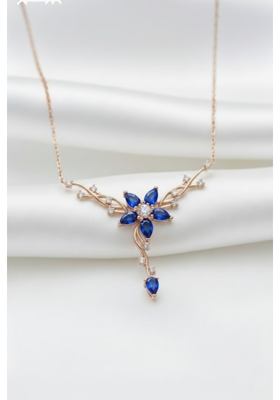 Çekirdekjewelry 925 Ayar Gümüş Safir Taşlı Sarmaşık Kolye Rose